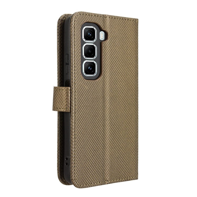 For Infinix Hot 50 Pro+ 4G X6880 Case PU Leather Diamond Texture Wallet Phone Cover - Brown