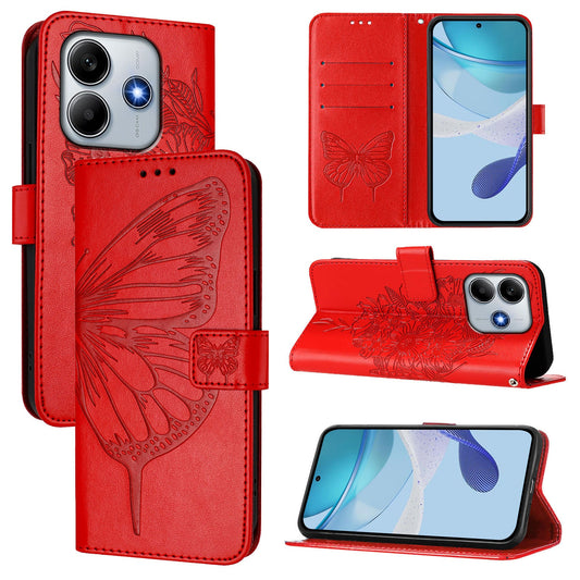 For Xiaomi Redmi Note 14 5G Case YB Imprinting Series-4 Butterfly Flower Flip Wallet Leather Phone Cover - Red