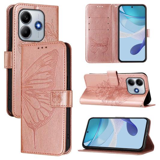 For Xiaomi Redmi Note 14 5G Case YB Imprinting Series-4 Butterfly Flower Flip Wallet Leather Phone Cover - Rose Gold