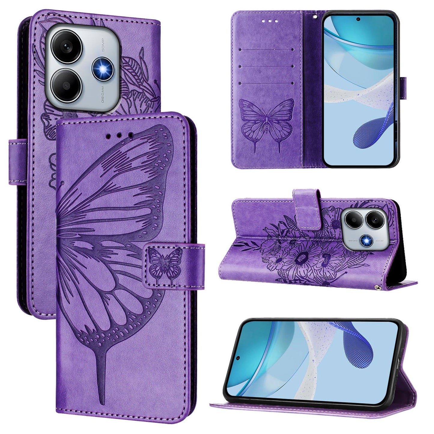 For Xiaomi Redmi Note 14 5G Case YB Imprinting Series-4 Butterfly Flower Flip Wallet Leather Phone Cover - Purple