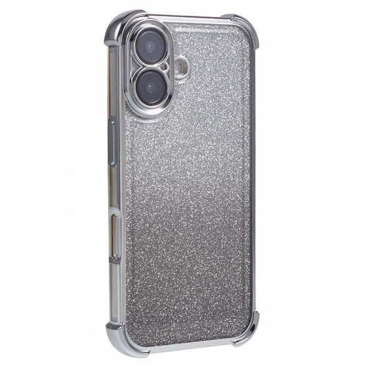 For iPhone 16 Plus Case Glitter TPU Phone Cover Reinforced Corners - Silver