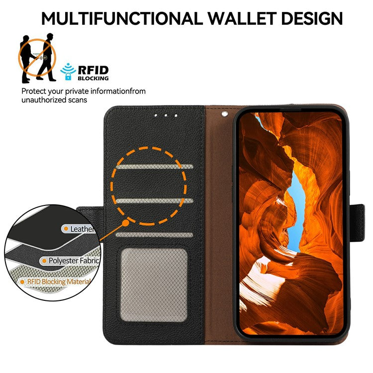 ABEEL For OnePlus 13 Case Litchi Texture Leather RFID Blocking Phone Cover - Black