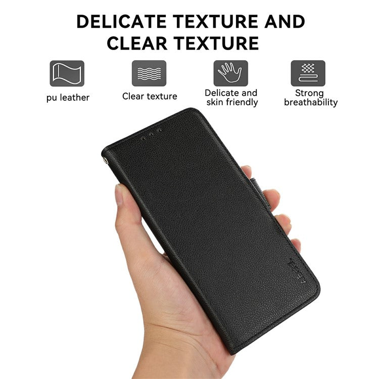 ABEEL For OnePlus 13 Case Litchi Texture Leather RFID Blocking Phone Cover - Black