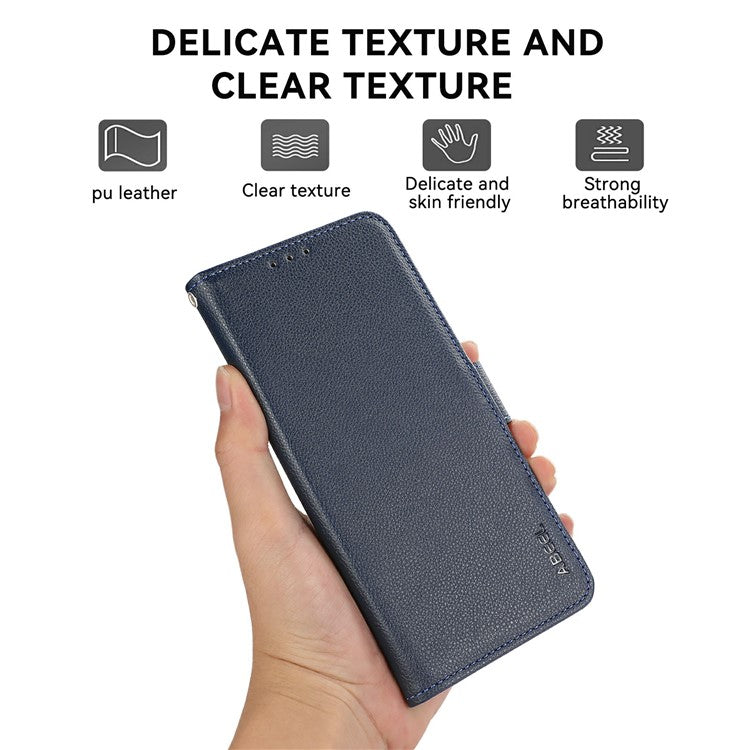 ABEEL For OnePlus 13 Case Litchi Texture Leather RFID Blocking Phone Cover - Blue