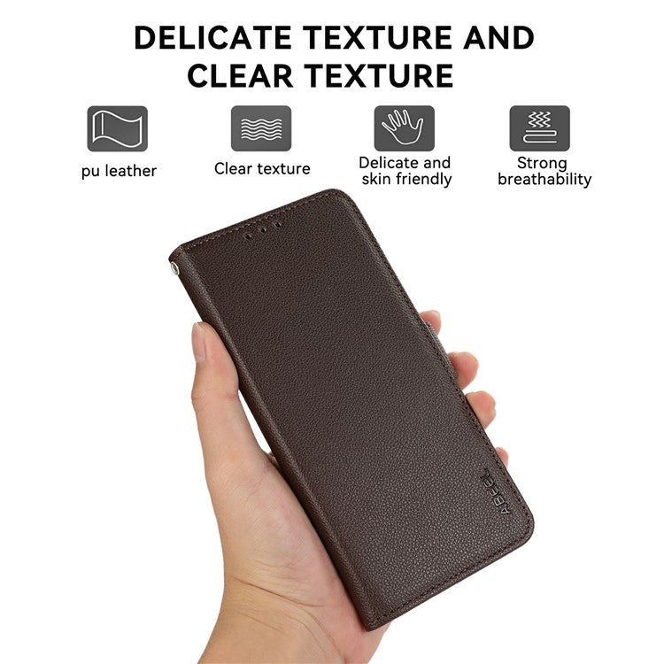 ABEEL For OnePlus 13 Case Litchi Texture Leather RFID Blocking Phone Cover - Brown