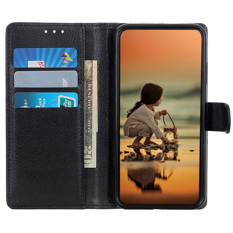 For OnePlus 13 Wallet Case PU Leather Phone Cover Litchi Texture - Black