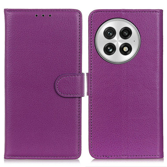 For OnePlus 13 Wallet Case PU Leather Phone Cover Litchi Texture - Purple