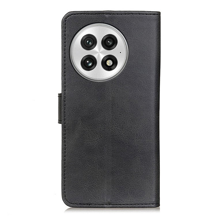 For OnePlus 13 Stand Wallet Case Cowhide Texture Leather Phone Cover - Black