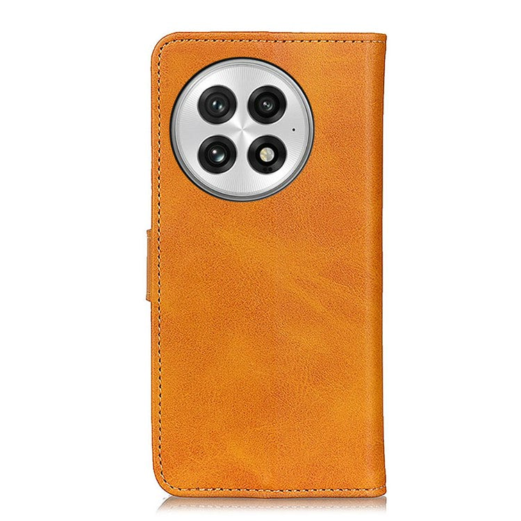 For OnePlus 13 Stand Wallet Case Cowhide Texture Leather Phone Cover - Brown