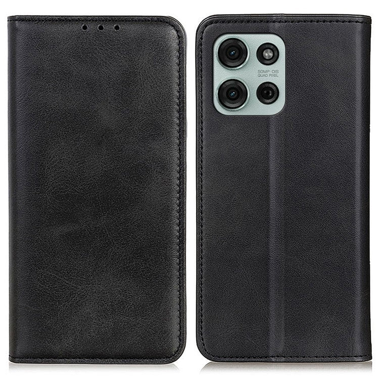 For Motorola Moto G75 5G Case Split Leather Flip Wallet Phone Cover - Black