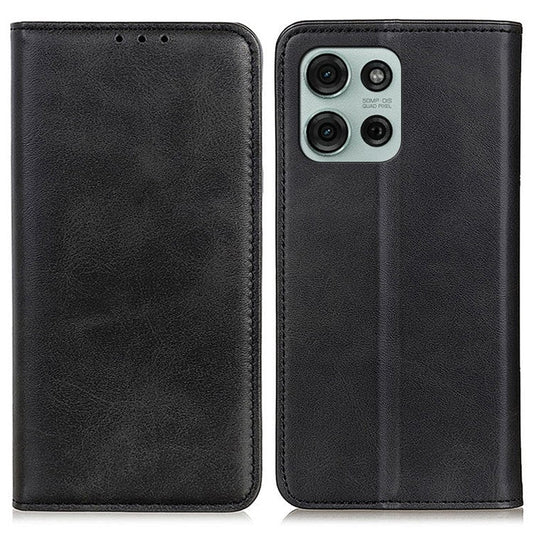 For Motorola Moto G75 5G Case Split Leather Flip Wallet Phone Cover - Black