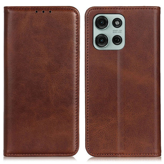 For Motorola Moto G75 5G Case Split Leather Flip Wallet Phone Cover - Coffee