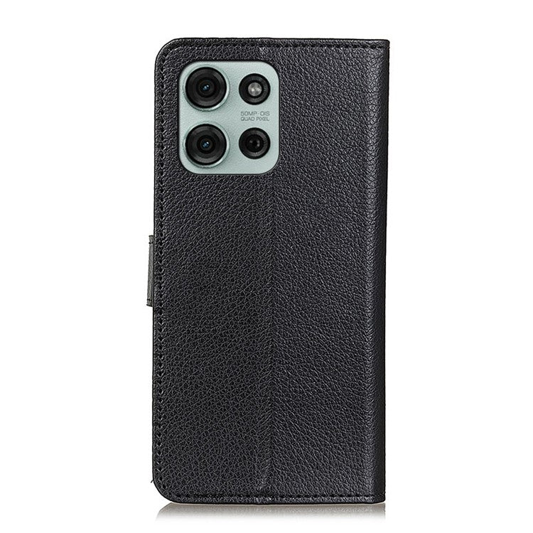 For Motorola Moto G75 5G Wallet Case PU Leather Phone Cover Litchi Texture - Black