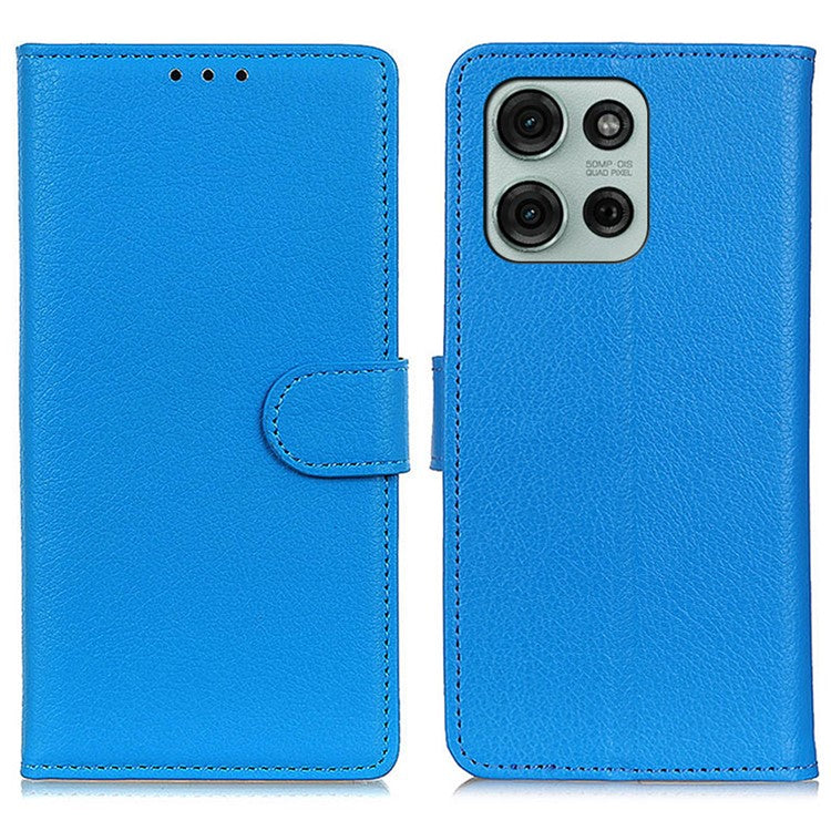 For Motorola Moto G75 5G Wallet Case PU Leather Phone Cover Litchi Texture - Blue