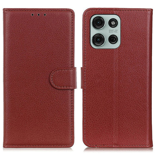 For Motorola Moto G75 5G Wallet Case PU Leather Phone Cover Litchi Texture - Brown
