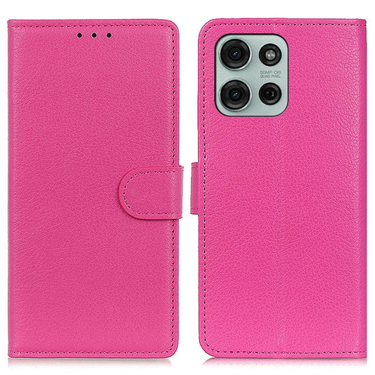 For Motorola Moto G75 5G Wallet Case PU Leather Phone Cover Litchi Texture - Rose