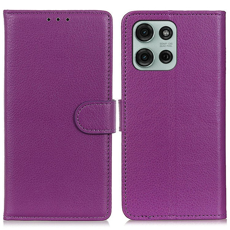 For Motorola Moto G75 5G Wallet Case PU Leather Phone Cover Litchi Texture - Purple