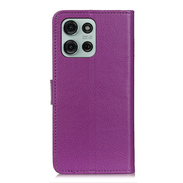 For Motorola Moto G75 5G Wallet Case PU Leather Phone Cover Litchi Texture - Purple