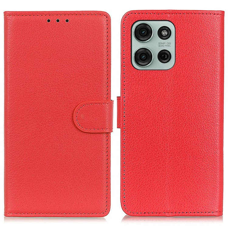 For Motorola Moto G75 5G Wallet Case PU Leather Phone Cover Litchi Texture - Red