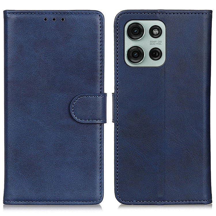 For Motorola Moto G75 5G Stand Wallet Case Cowhide Texture Leather Phone Cover - Blue