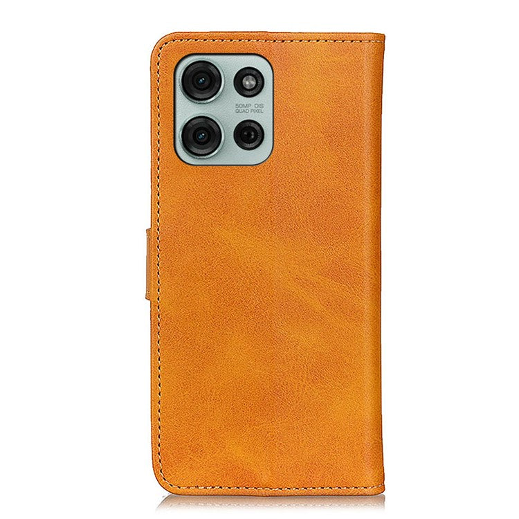 For Motorola Moto G75 5G Stand Wallet Case Cowhide Texture Leather Phone Cover - Brown