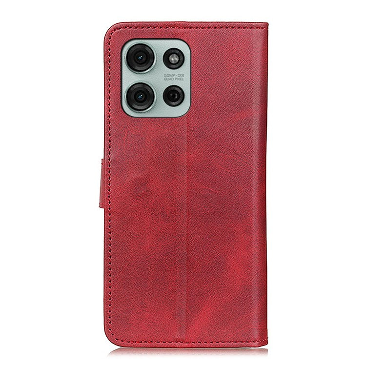 For Motorola Moto G75 5G Stand Wallet Case Cowhide Texture Leather Phone Cover - Red