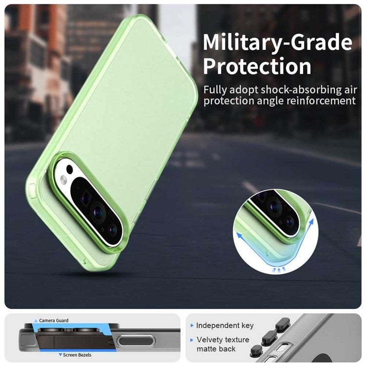 For Google Pixel 9 Pro XL Case PC+TPU+PET Matte Anti-Drop Phone Back Cover - Green