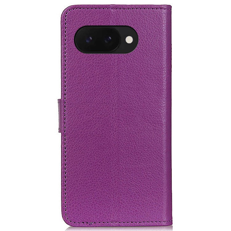 For Google Pixel 9a Wallet Case PU Leather Phone Cover Litchi Texture - Purple