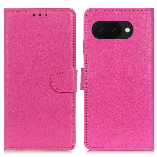 For Google Pixel 9a Wallet Case PU Leather Phone Cover Litchi Texture - Rose