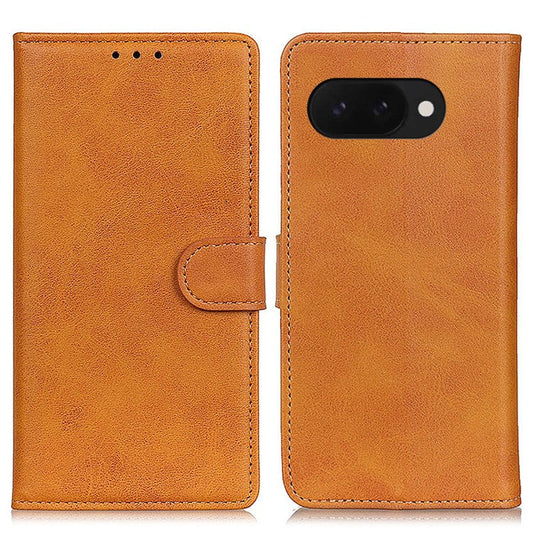 For Google Pixel 9a Stand Wallet Case Cowhide Texture Leather Phone Cover - Brown