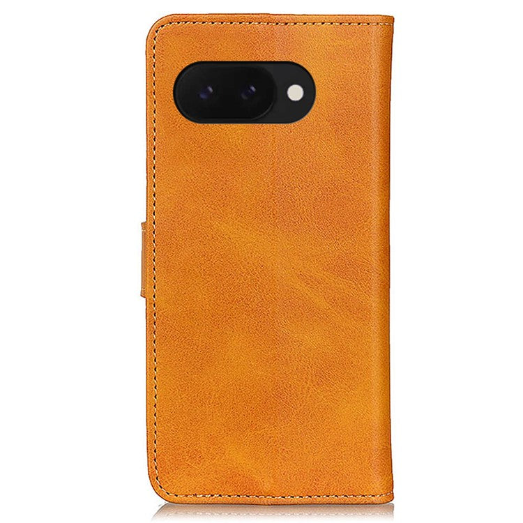 For Google Pixel 9a Stand Wallet Case Cowhide Texture Leather Phone Cover - Brown