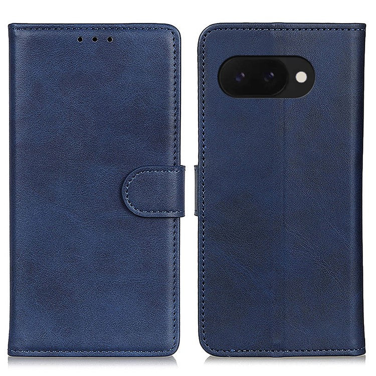 For Google Pixel 9a Stand Wallet Case Cowhide Texture Leather Phone Cover - Blue