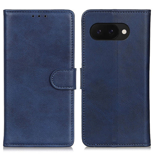 For Google Pixel 9a Stand Wallet Case Cowhide Texture Leather Phone Cover - Blue