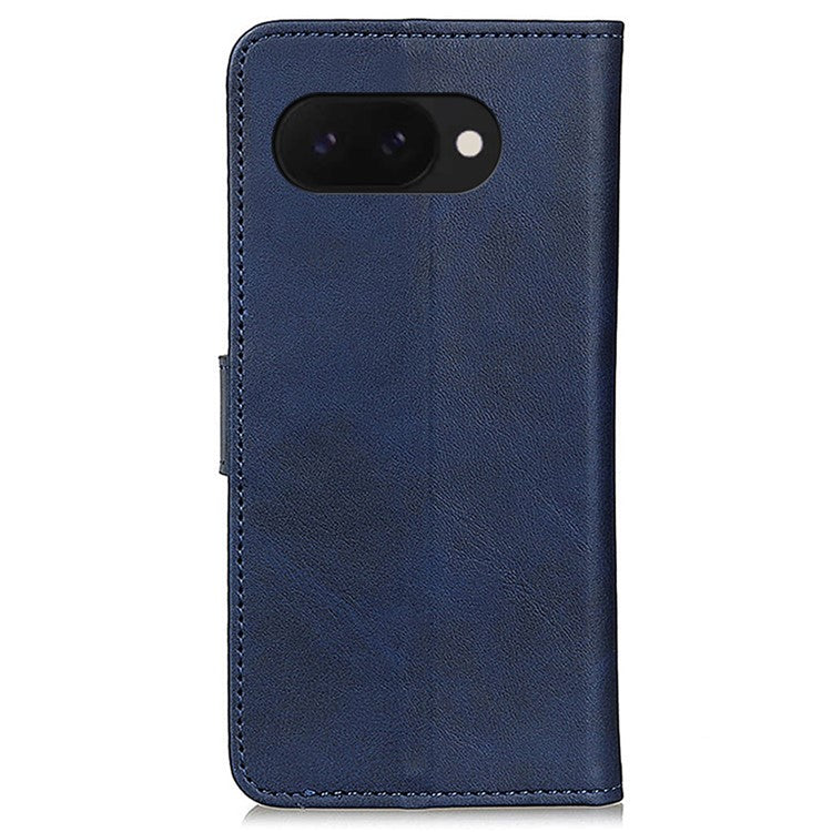For Google Pixel 9a Stand Wallet Case Cowhide Texture Leather Phone Cover - Blue