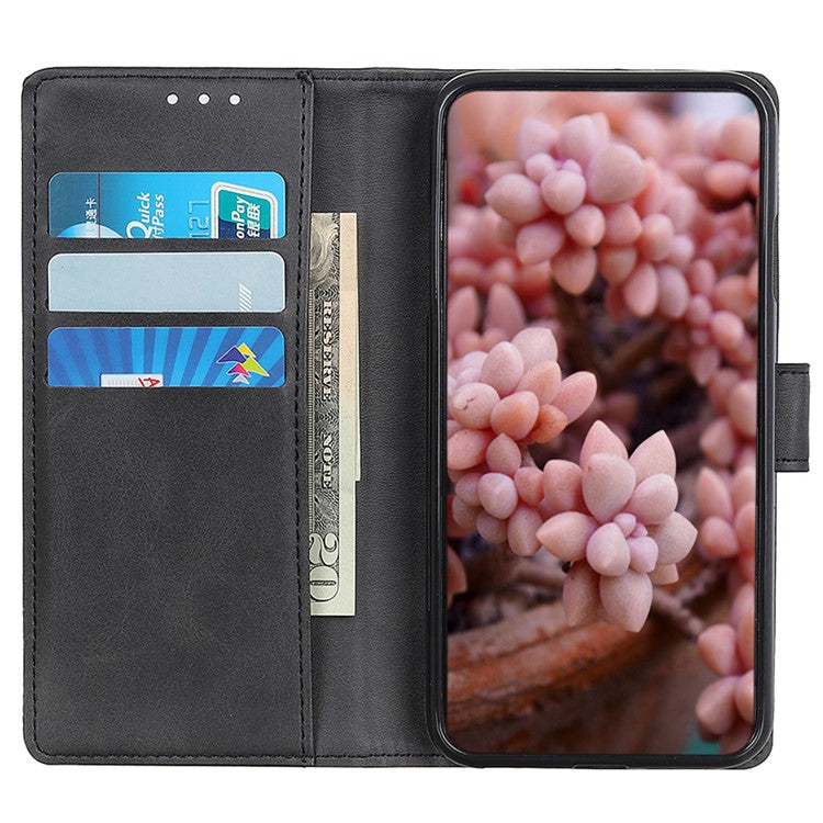 For Google Pixel 9a Stand Wallet Case Cowhide Texture Leather Phone Cover - Black
