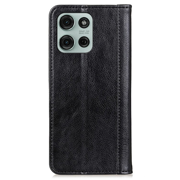 For Motorola Moto G75 5G Stand Case Split Leather Litchi Texture Wallet Phone Cover - Black
