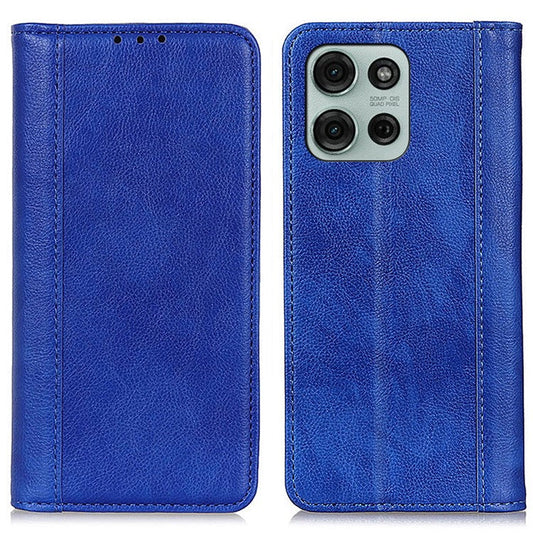 For Motorola Moto G75 5G Stand Case Split Leather Litchi Texture Wallet Phone Cover - Blue