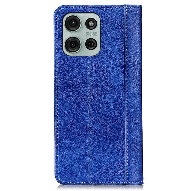 For Motorola Moto G75 5G Stand Case Split Leather Litchi Texture Wallet Phone Cover - Blue