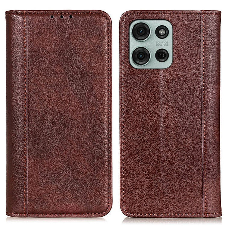 For Motorola Moto G75 5G Stand Case Split Leather Litchi Texture Wallet Phone Cover - Brown