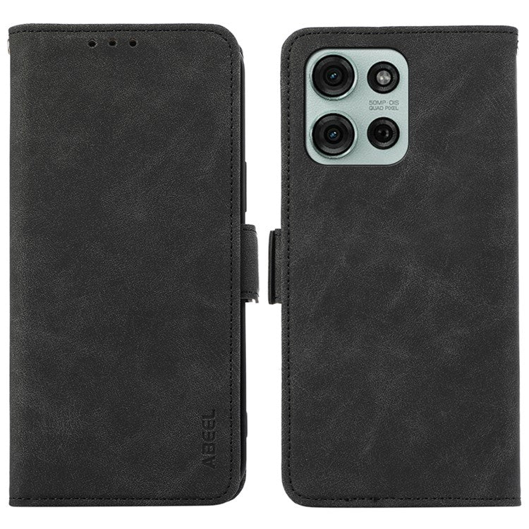ABEEL For Motorola Moto G75 5G Case PU Leather Folio Stand View RFID Blocking Phone Cover - Black