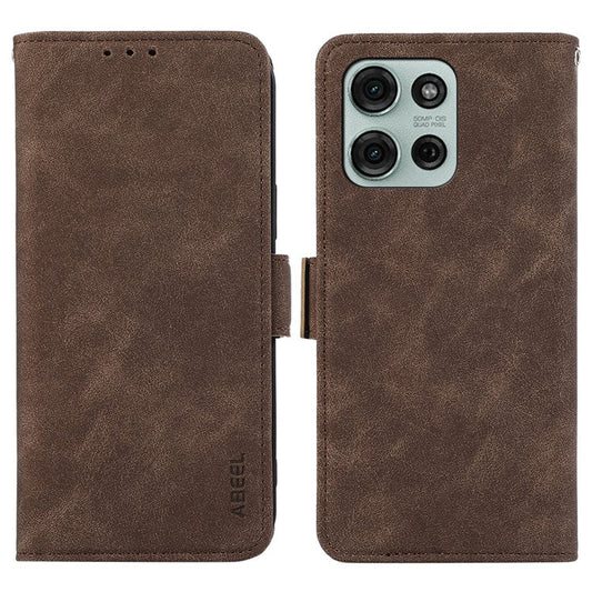 ABEEL For Motorola Moto G75 5G Case PU Leather Folio Stand View RFID Blocking Phone Cover - Brown
