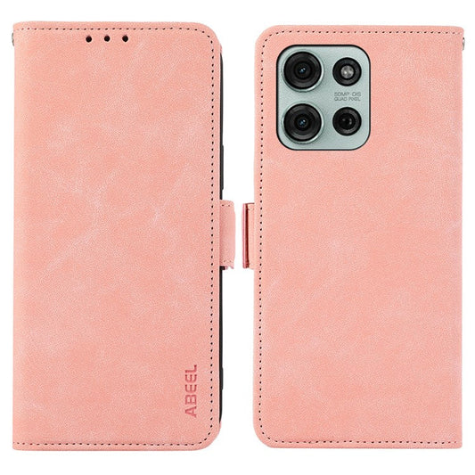ABEEL For Motorola Moto G75 5G Case PU Leather Folio Stand View RFID Blocking Phone Cover - Pink