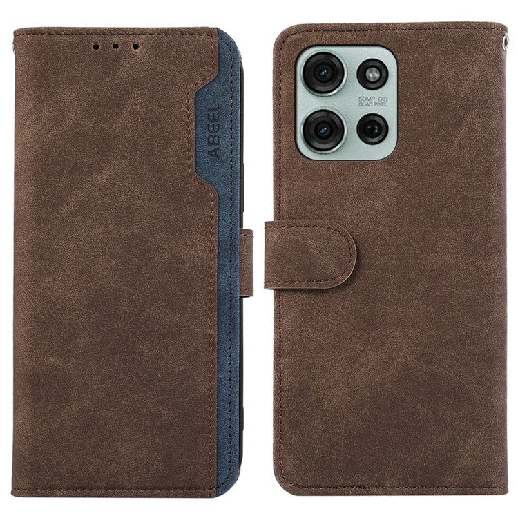 ABEEL For Motorola Moto G75 5G Case Color Splicing Leather Flip Phone Cover RFID Blocking - Brown