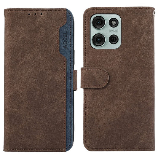 ABEEL For Motorola Moto G75 5G Case Color Splicing Leather Flip Phone Cover RFID Blocking - Brown
