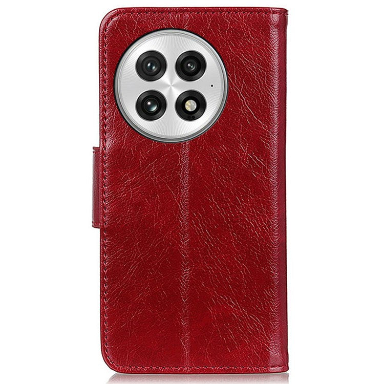For OnePlus 13 Case Nappa Texture Split Leather Wallet Phone Cover - Red