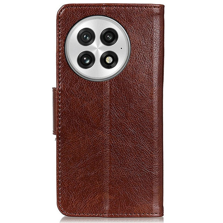 For OnePlus 13 Case Nappa Texture Split Leather Wallet Phone Cover - Brown