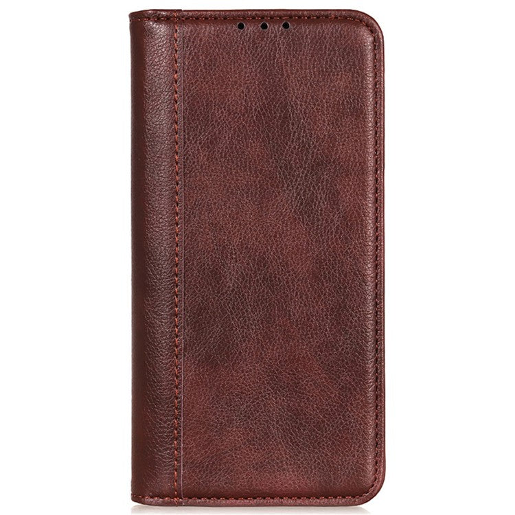For Google Pixel 9a Stand Case Split Leather Litchi Texture Wallet Phone Cover - Brown