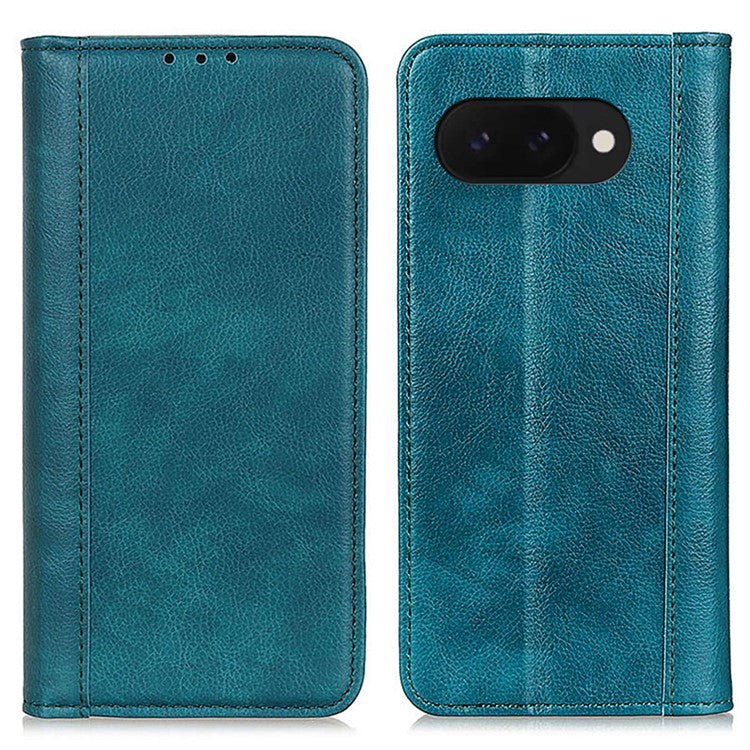 For Google Pixel 9a Stand Case Split Leather Litchi Texture Wallet Phone Cover - Green