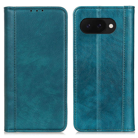 For Google Pixel 9a Stand Case Split Leather Litchi Texture Wallet Phone Cover - Green