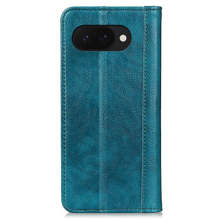 For Google Pixel 9a Stand Case Split Leather Litchi Texture Wallet Phone Cover - Green